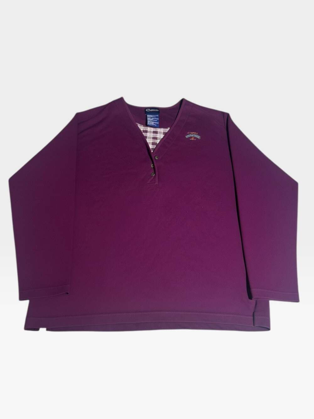 Catalina Collection Womens Vintage Top Henley Thermal Plaid Lined XL Plum Purple